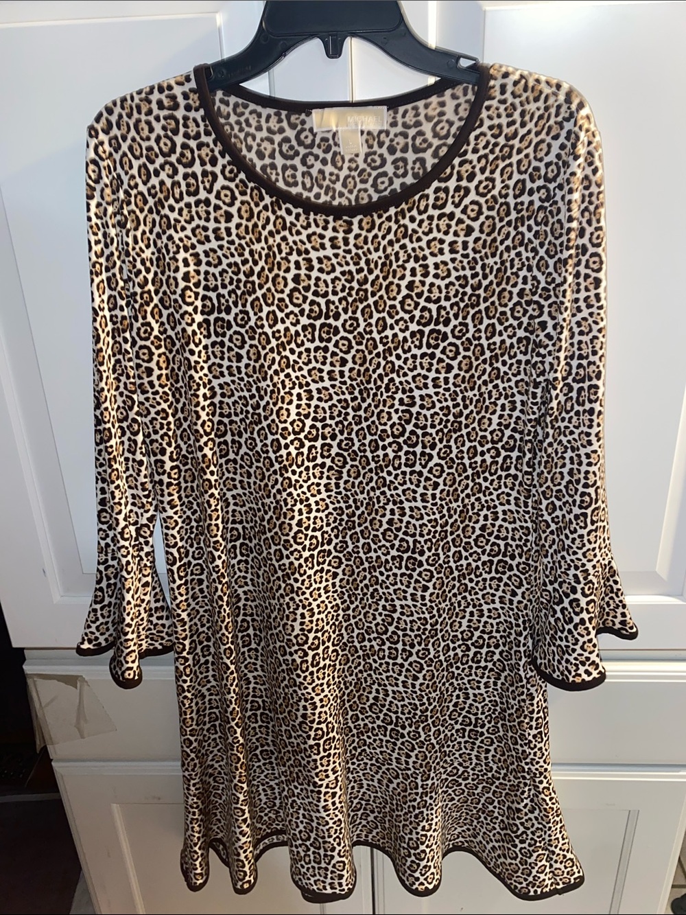 Michael Kors leopard  Print Long-Sleeve Flared Dress - Beige/Black